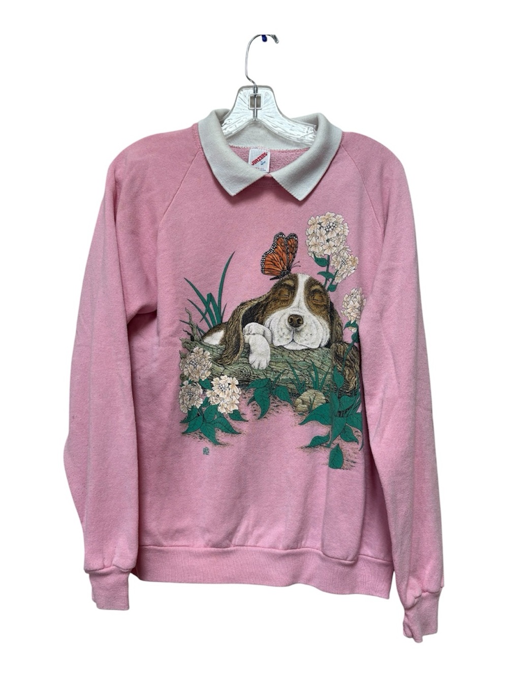 Vintage 1991 Jerzees Dog Sweatshirt L Pink Grandmacore Cottagecore USA